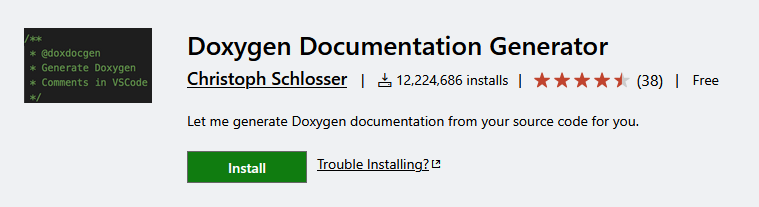 Visual Studio Code Doxygen Documentation Generator 扩展页面