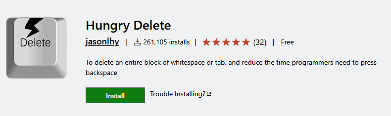 Visual Studio Code Hungry Delete 扩展页面
