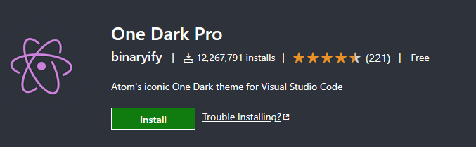 Visual Studio Code One Dark Pro 扩展页面