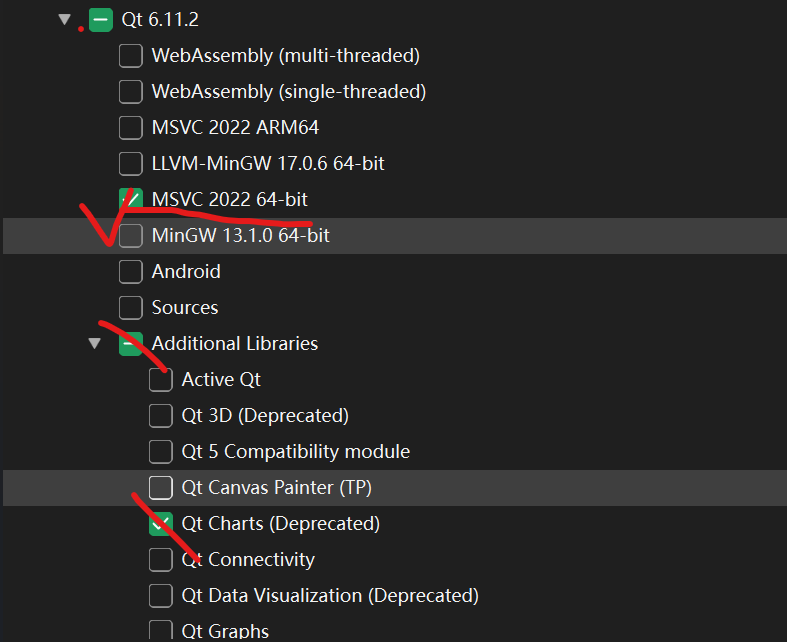 Qt SDK 安装向导中的组件列表示例