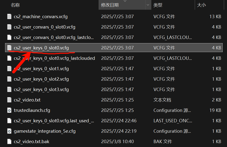 CS2 CFG 文件中的按键绑定参数示例